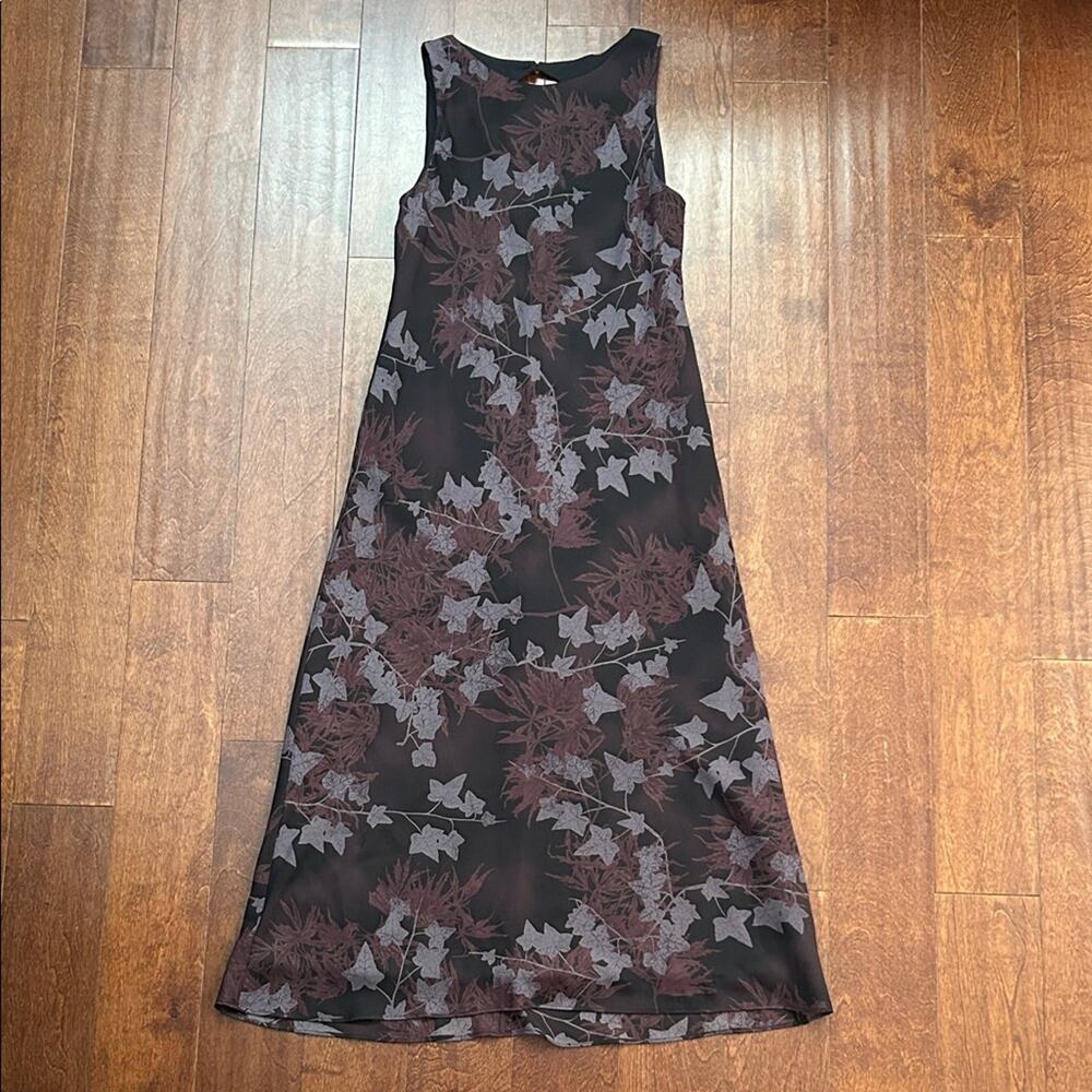 Vintage 90s Connected Apparel Autumnal Leaf Dress, Large Keyhole Back, Size 6P